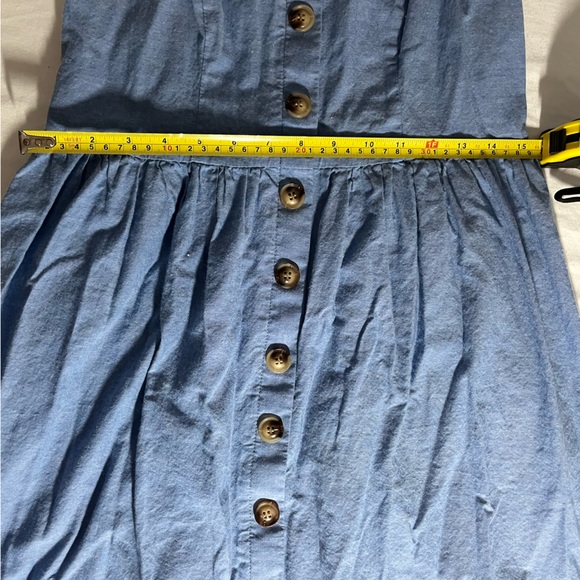 Blushmark Denim Midi Blue Dress Spaghetti Straps Stretchy Back Size Large - Picture 5 of 9